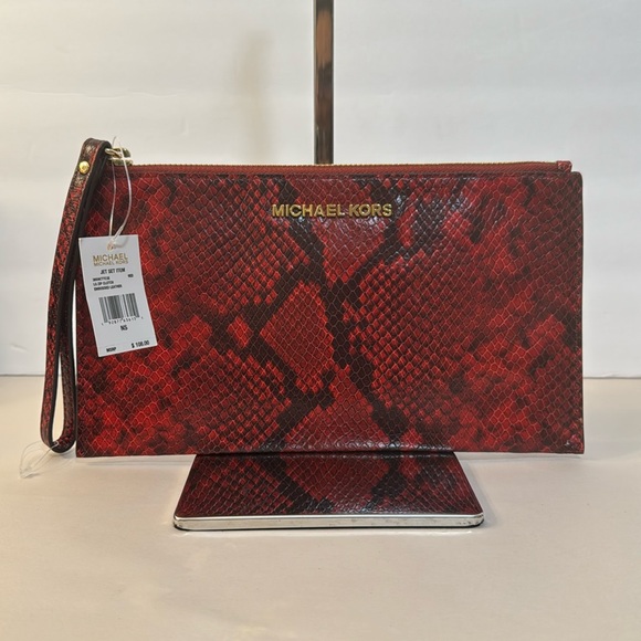 Michael Kors Red Snakeskin Clutch wristlet NWT - Picture 1 of 8